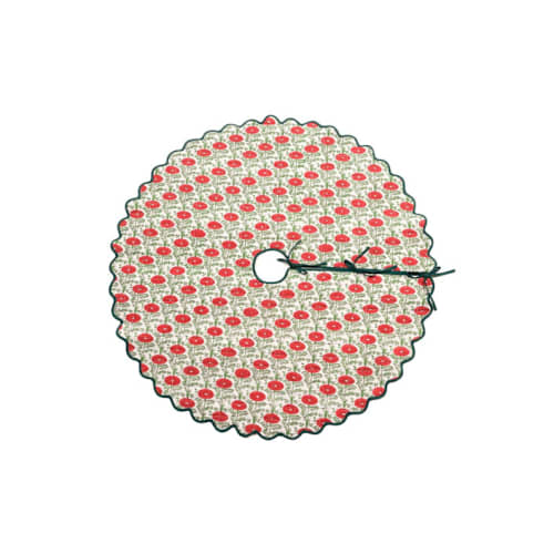 This is a green holiday decorations by Inner Child called scalloped blockprint quilted tree skirt in araminta green in standard