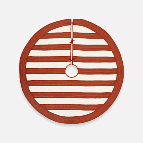 This is a red holiday decorations by Anchal called striped tree skirt in standard
