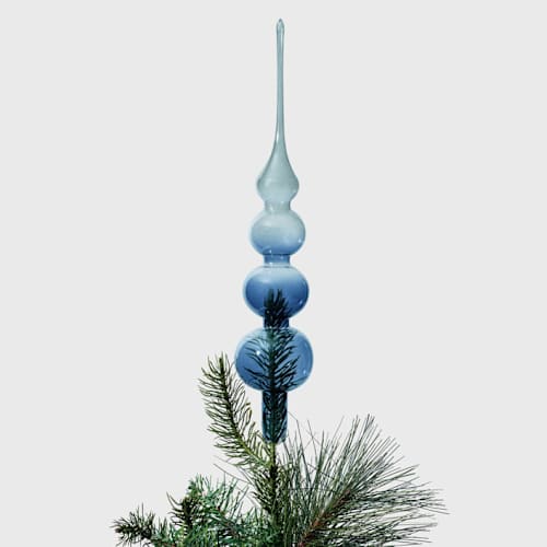 This is a blue holiday decorations by Joanna Buchanan called glass bubble tree topper, navy and grey in standard