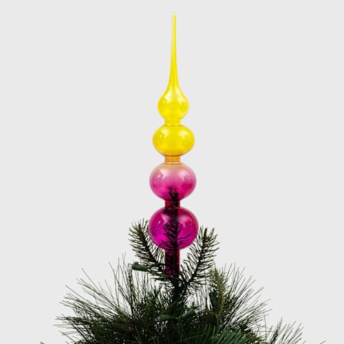 This is a multicolor holiday decorations by Joanna Buchanan called glass bubble ombre tree topper, pink and citrine in standard