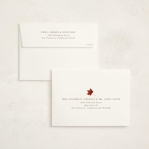 This is a spice thanksgiving cards invitations with foil pressed by Heather Schertzer called gilded autumn leaves printing on signature in standard