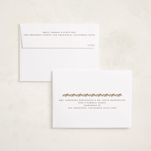 This is a pecan thanksgiving cards invitations with foil pressed by Jenna Holcomb called gilded autumn greenery printing on recycled smooth signature in standard