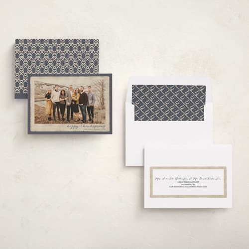 This is a stone thanksgiving cards invitations with standard by Kaydi Bishop called deckled merrier than ever printing on recycled smooth signature in standard