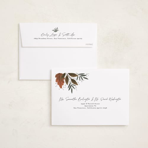 This is a cream thanksgiving cards invitations with standard by Alethea and Ruth called leafy frame printing on recycled smooth signature in standard