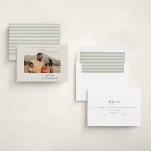 This is a ecru thanksgiving cards invitations with standard by Nicoletta Savod called classic signature printing on recycled smooth signature in standard