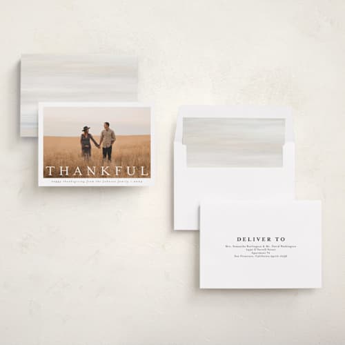 This is a cloud thanksgiving cards invitations with standard by Nicole Walsh called modern thankful printing on recycled smooth signature in standard