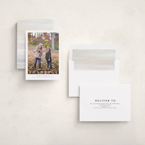 This is a cloud thanksgiving cards invitations with standard by Nicole Walsh called modern thankful printing on recycled smooth signature in standard
