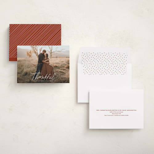 This is a cloud thanksgiving cards invitations with standard by Kristen Magee called scripty thankful printing on recycled smooth signature in standard