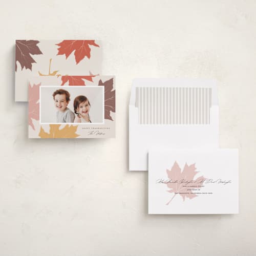 This is a autumn thanksgiving cards invitations with standard by Pixel and Hank called maple printing on recycled smooth signature in standard