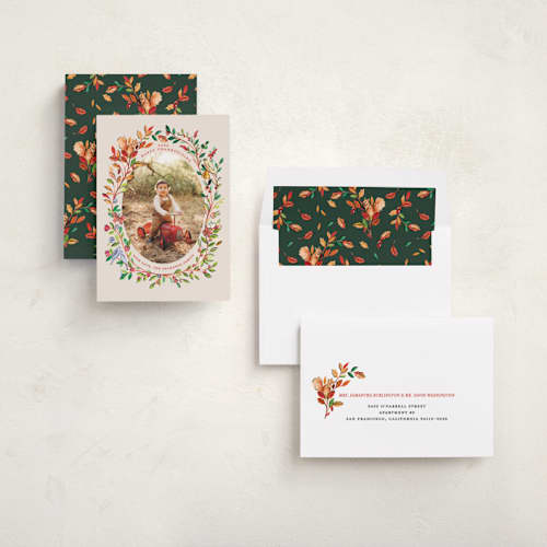 This is a acorn thanksgiving cards invitations with standard by Sarah Knight called seasons printing on recycled smooth signature in standard