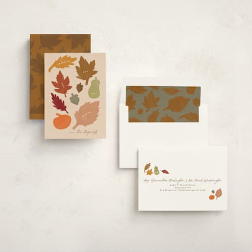 This is a fall leaf thanksgiving cards invitations with standard by Creo Study called fall shapes printing on signature in standard