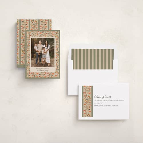 This is a moss thanksgiving cards invitations with standard by Jackie Crawford called acorn forest printing on recycled smooth signature in standard