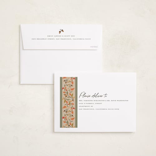 This is a moss thanksgiving cards invitations with standard by Jackie Crawford called acorn forest printing on recycled smooth signature in standard