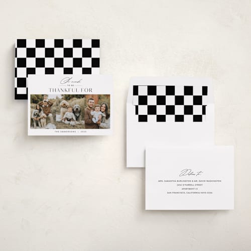 This is a snow thanksgiving cards invitations with standard by Nicoletta Savod called so thankful trio printing on recycled smooth signature in standard