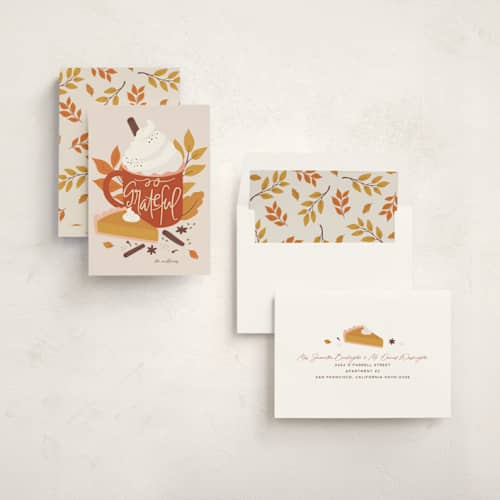 This is a pumpkin pie thanksgiving cards invitations with standard by Vera Lim called thanks a latte printing on signature in standard