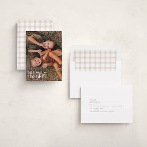 This is a cotton thanksgiving cards invitations with standard by Ellen Schlegelmilch called so very thankful. printing on recycled smooth signature in standard