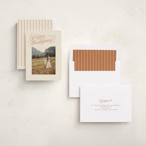 This is a salmon thanksgiving cards invitations with standard by Ellen Schlegelmilch called grand printing on recycled smooth signature in standard