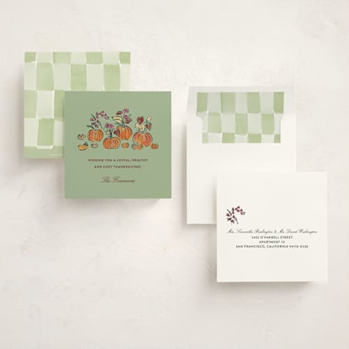 This is a jade thanksgiving cards invitations with standard by Pati Cascino called thanksgiving bliss printing on signature in standard