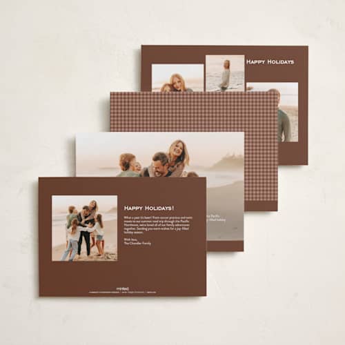 This is a pecan thanksgiving cards invitations with standard by Kelly Watkins called thankful gingham printing on recycled smooth signature in standard