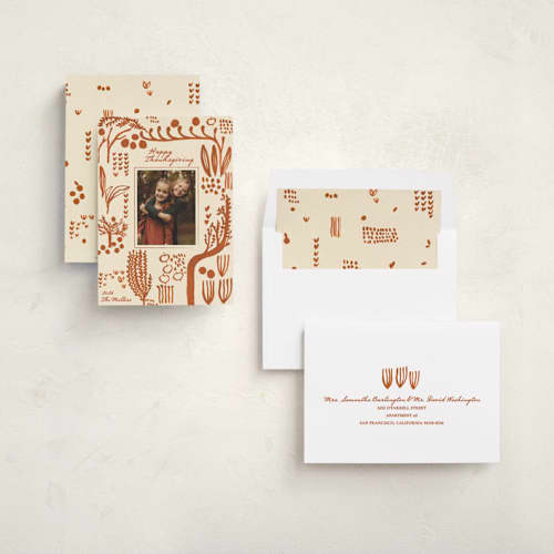 This is a orchard thanksgiving cards invitations with standard by Sumak Studio called autumn orchard printing on recycled smooth signature in standard