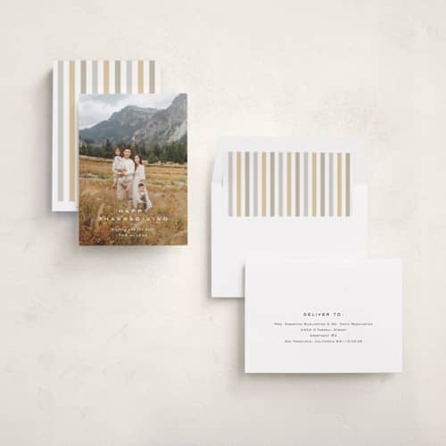 This is a snow thanksgiving cards invitations with standard by Louise Kay called happily thankful printing on recycled smooth signature in standard