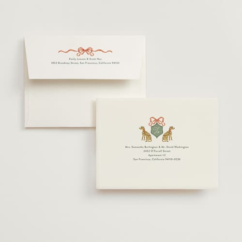 This is a meadow wedding thank you cards with standard by Jackie Crawford called whimsical hand illustrated crest printing on strathmore in standard