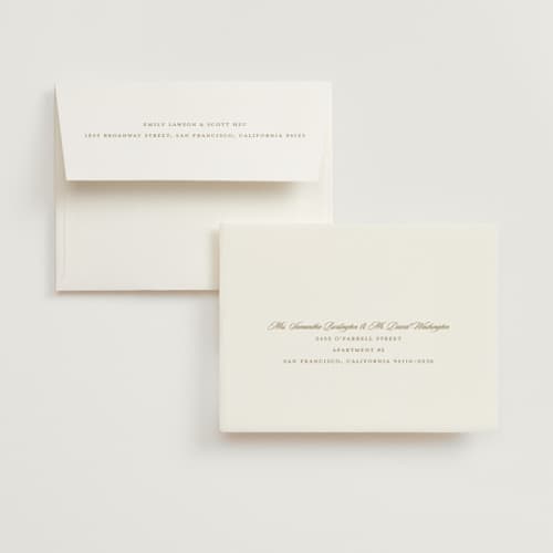 This is a golden wedding thank you cards with standard by Stacey Meacham called classic decorum printing on strathmore in standard
