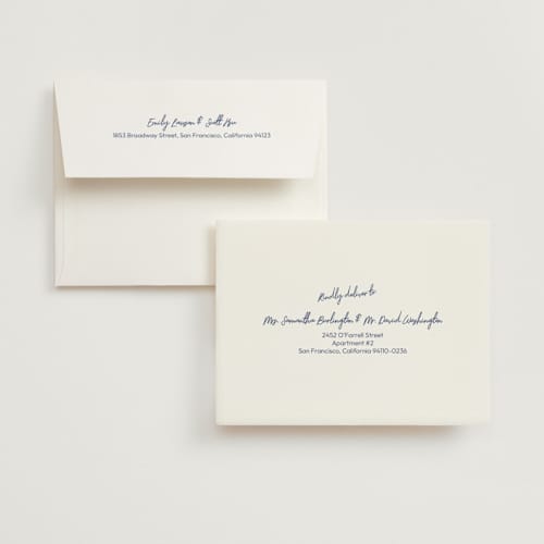 This is a blue velvet wedding thank you cards with standard by Helena Vitto called handwritten letter printing on strathmore in standard