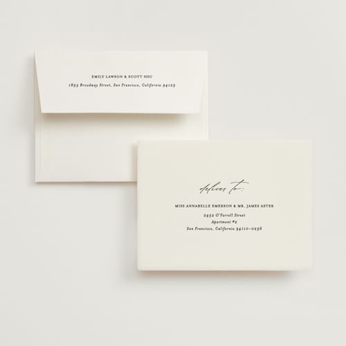 This is a cotton wedding thank you cards with standard by Angela Thompson called delicate script printing on strathmore in standard