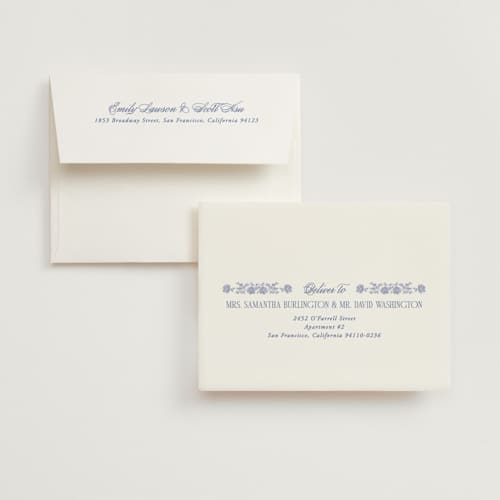 This is a cerulean wedding thank you cards with standard by Jenna Holcomb called embroidered printing on strathmore in standard