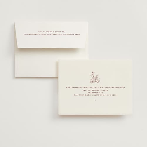 This is a rust wedding thank you cards with standard by Ani Somi called rose ink printing on strathmore in standard