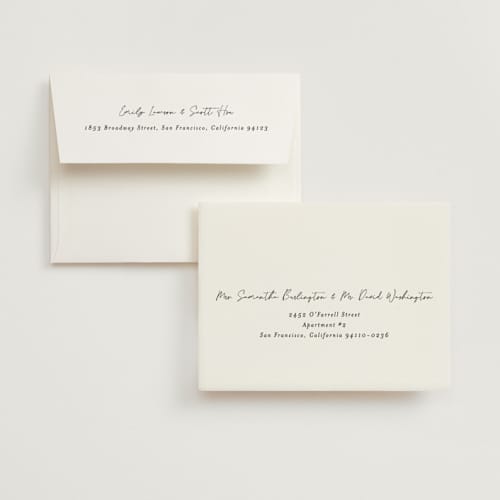 This is a onyx wedding thank you cards with standard by Sarah Curry called ink pen printing on strathmore in standard