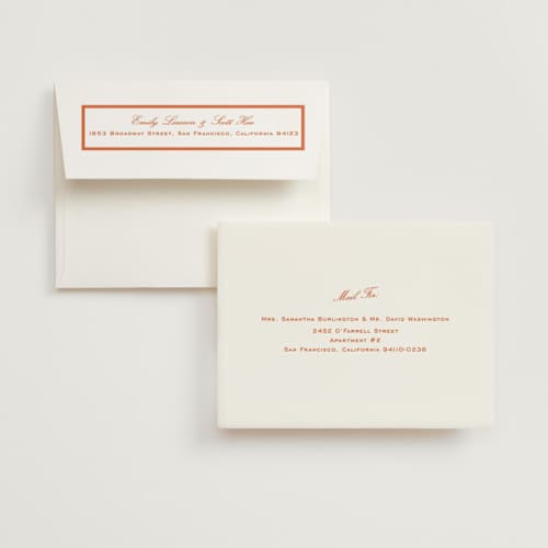 This is a orange peel wedding thank you cards with standard by Megan Davis called miro printing on strathmore in standard