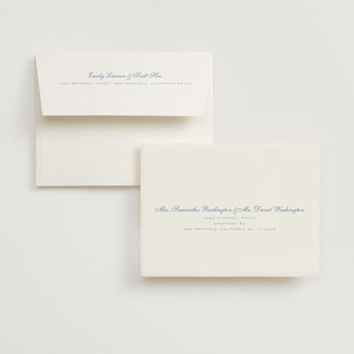 This is a provincial blue wedding thank you cards with standard by Blustery August called villa printing on strathmore in standard