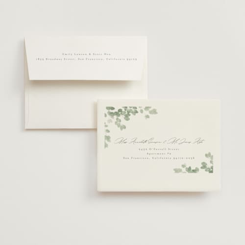 This is a eucalyptus wedding thank you cards with standard by Kristie Kern called vining printing on strathmore in standard