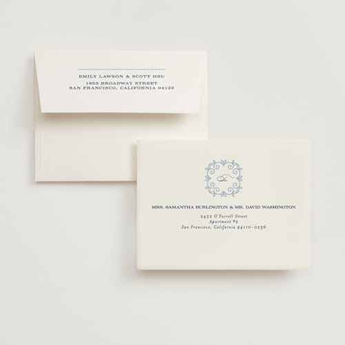 This is a dusty blue wedding thank you cards with foil pressed by Janean Hinger called aurelia printing on strathmore in standard