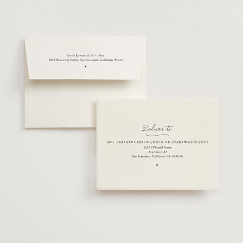 This is a noir wedding thank you cards with foil pressed by Ani Somi called written in the stars printing on strathmore in standard