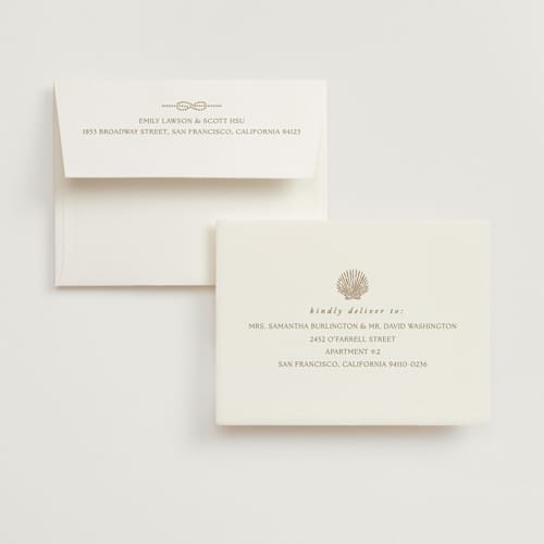 This is a champagne wedding thank you cards with foil pressed by Griffinbell Paper Co. called seaside printing on strathmore in standard