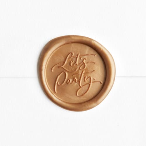This is a antique gold wax seals by Minted called let's party in gold | steph b. and co. x artisaire (pack of 25) in standard
