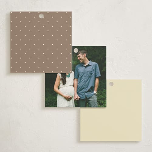 This is a ivory baby shower favor tags with standard by Becky Nimoy called autumn harvest printing on signature in tag