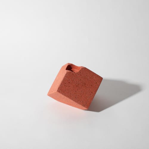 This is a red wedding decor by Pretti.Cool called coral terrazzo block candlestick holder, cube in standard