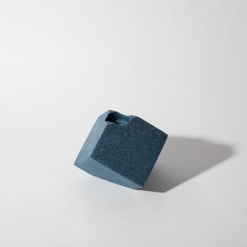 This is a blue wedding decor by Pretti.Cool called cobalt terrazzo block candlestick holder, cube in standard