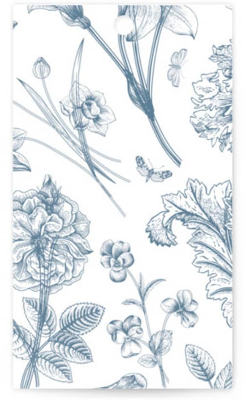 This is a dusty blue wedding favor tags with standard by Jennifer Postorino called graceful printing on signature in tag