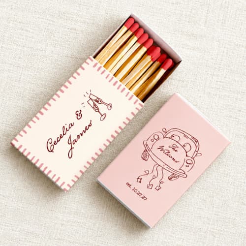 This is a pink matchbooks by Paper Haven called vintage car customizable matchboxes | set of 50 in standard