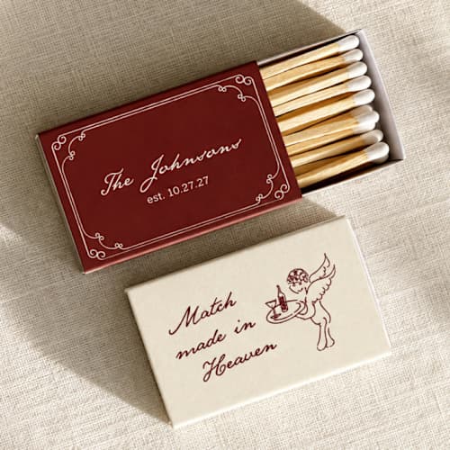 This is a red matchbooks by Paper Haven called match made in heaven customizable matchboxes | set of 50 in standard