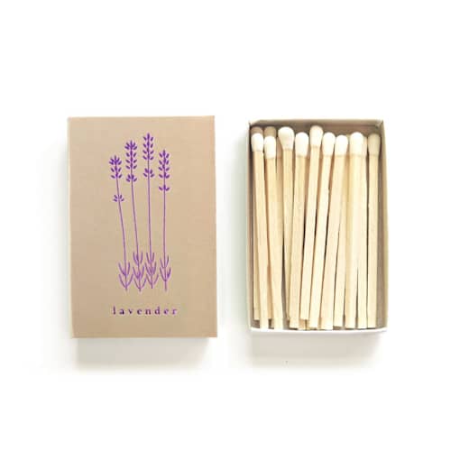 This is a purple matchbooks by Jessica Cunningham called lavender botanical matchbox in standard
