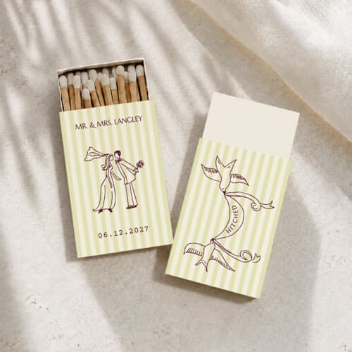 This is a multicolorassorted-colors matchbooks by Paper Haven called green and plum illustrated customizable matchboxes | set of 50 in standard