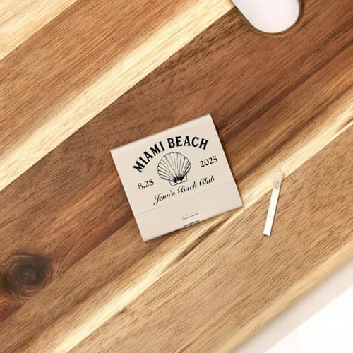 This is a beige matchbooks by ForYourParty called bachelorette beach party seashell matchbooks, set of 50 in standard