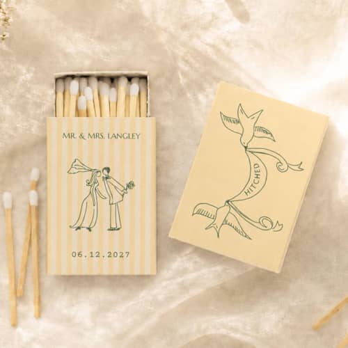 This is a yellow matchbooks by Paper Haven called customizable hand drawn matchboxes | set of 50 in standard