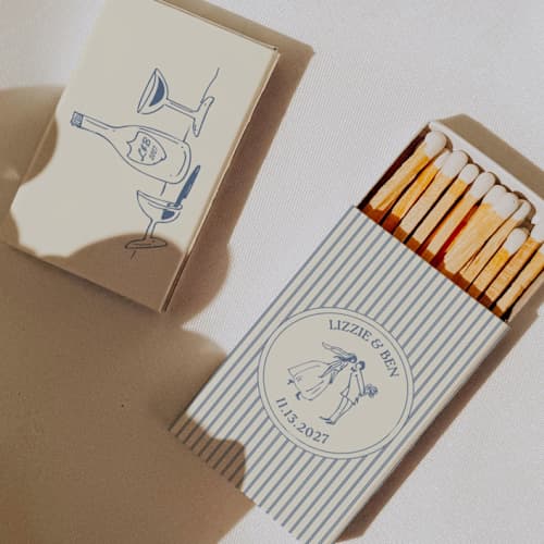 This is a blue matchbooks by Paper Haven called wine bottle customizable matchboxes | set of 50 in standard